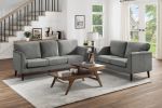 Modern Contemporary 2pc Sofa Set Gray Sofa Loveseat Velvet Upholstery Dark Brown Legs Solid Wood Living Room Furniture