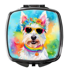 NEW Westie Hippie Dawg Compact Mirror Decorative Travel Makeup Mirror for Women Girls Gifts Pocket Makeup Mirror Folding Handheld