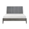 Modern California King Platform Bed 1pc Velvet Upholstered Headboard Gray Finish Solid Wood Legs Bedroom Furniture, Bed in a Box