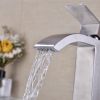 Single Handle Waterfall Bathroom Vanity Sink Faucet with Extra Large Rectangular Spout, Brushed Nickel