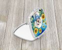 NEW White Poodle in Sunflowers Compact Mirror Decorative Travel Makeup Mirror for Women Girls Gifts Pocket Makeup Mirror Folding Handheld
