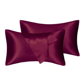 75D Satin Artificial Silk Pillowcase (Option: Wine Red-Queen 20X30in-1Pairs)